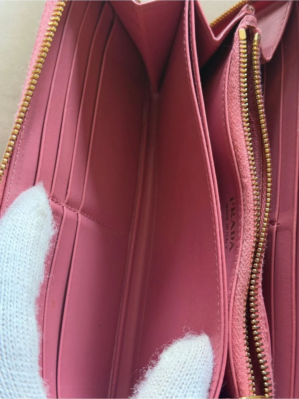 Authentic Prada Pink Textured Zip Wallet with Gold Logo
